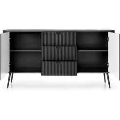 Piaski Komody Do Jadalni|Komody Do Salonu*Komoda dwudrzwiowa z trzema szufladami lamelowymi frontami Zova czarna