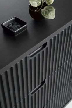 Piaski Komody Do Jadalni|Komody Do Salonu*Komoda dwudrzwiowa z trzema szufladami lamelowymi frontami Zova czarna