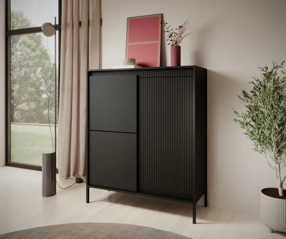 Laski Meble Komody Do Przedpokoju|Komody Do Sypialni*Komoda ryflowana wysoka Senso 3d czarna