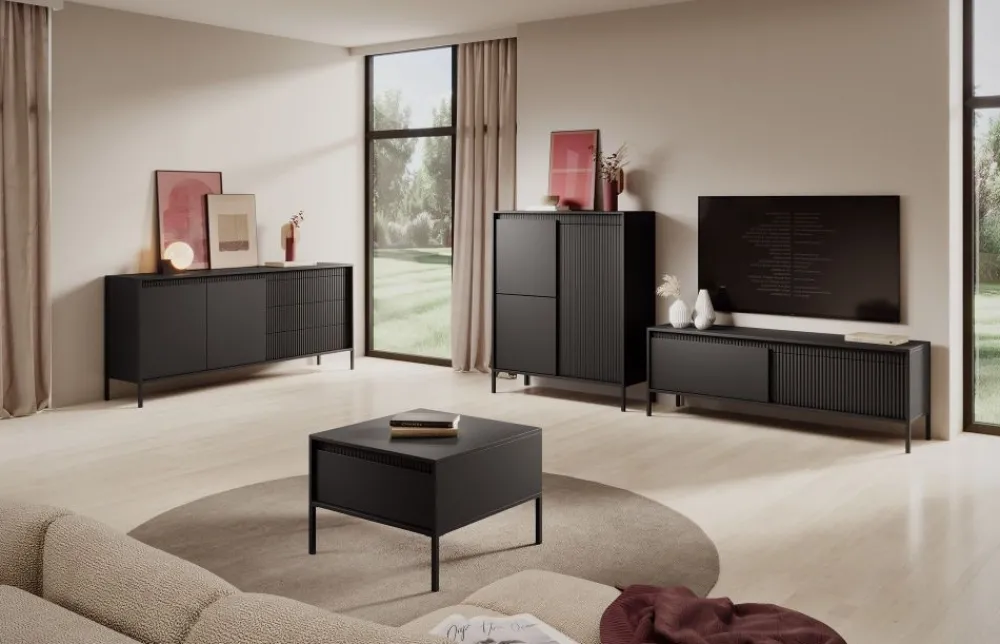 Laski Meble Komody Do Przedpokoju|Komody Do Sypialni*Komoda ryflowana wysoka Senso 3d czarna