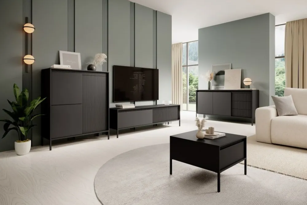 Laski Meble Komody Do Przedpokoju|Komody Do Sypialni*Komoda ryflowana wysoka Senso 3d czarna