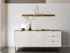 Mebelbos Komody Do Biura|Komody Do Przedpokoju*Komoda ryflowana z szufladami EVO 2D3S kaszmir / dąb castello EO-09