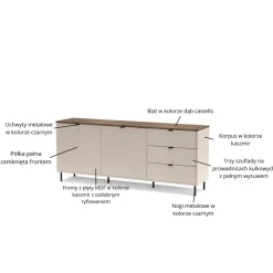 Mebelbos Komody Do Biura|Komody Do Przedpokoju*Komoda ryflowana z szufladami EVO 2D3S kaszmir / dąb castello EO-09