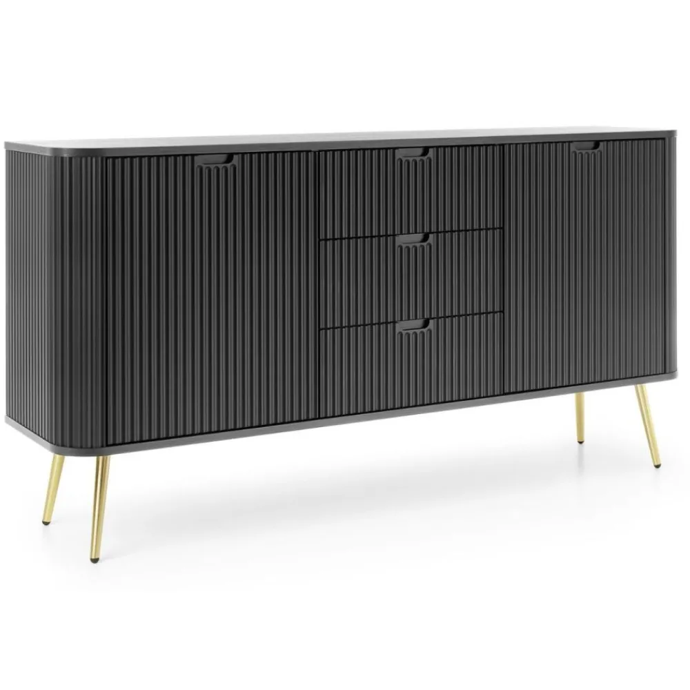Piaski Komody Do Jadalni|Komody Do Salonu*Komoda ryflowana z trzema szufladami Zova czarna