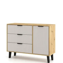 Mebelbos Komody Do Biura|Komody Do Przedpokoju*Komoda w kolorze dąb artisan z trzema szufladami i szafką 1D3S, kaszmirowe fronty BORG DUO