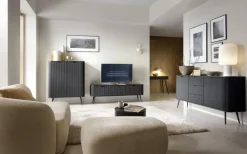 Piaski Komody Do Jadalni|Komody Do Salonu*Komoda wysoka dwudrzwiowa z lamelowymi frontami Zova czarna