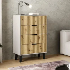 Mebelbos Komody Do Przedpokoju|Komody Do Biura*Komoda z czterem szufladami 4S, kaszmir i dąb artisan BORG DUO