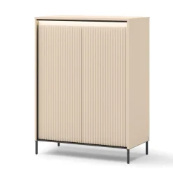 Lenart Komody Do Biura|Komody Do Przedpokoju*Komoda z lamelami do garderoby z LED TREND TG-03 Beż piaskowy + czarny