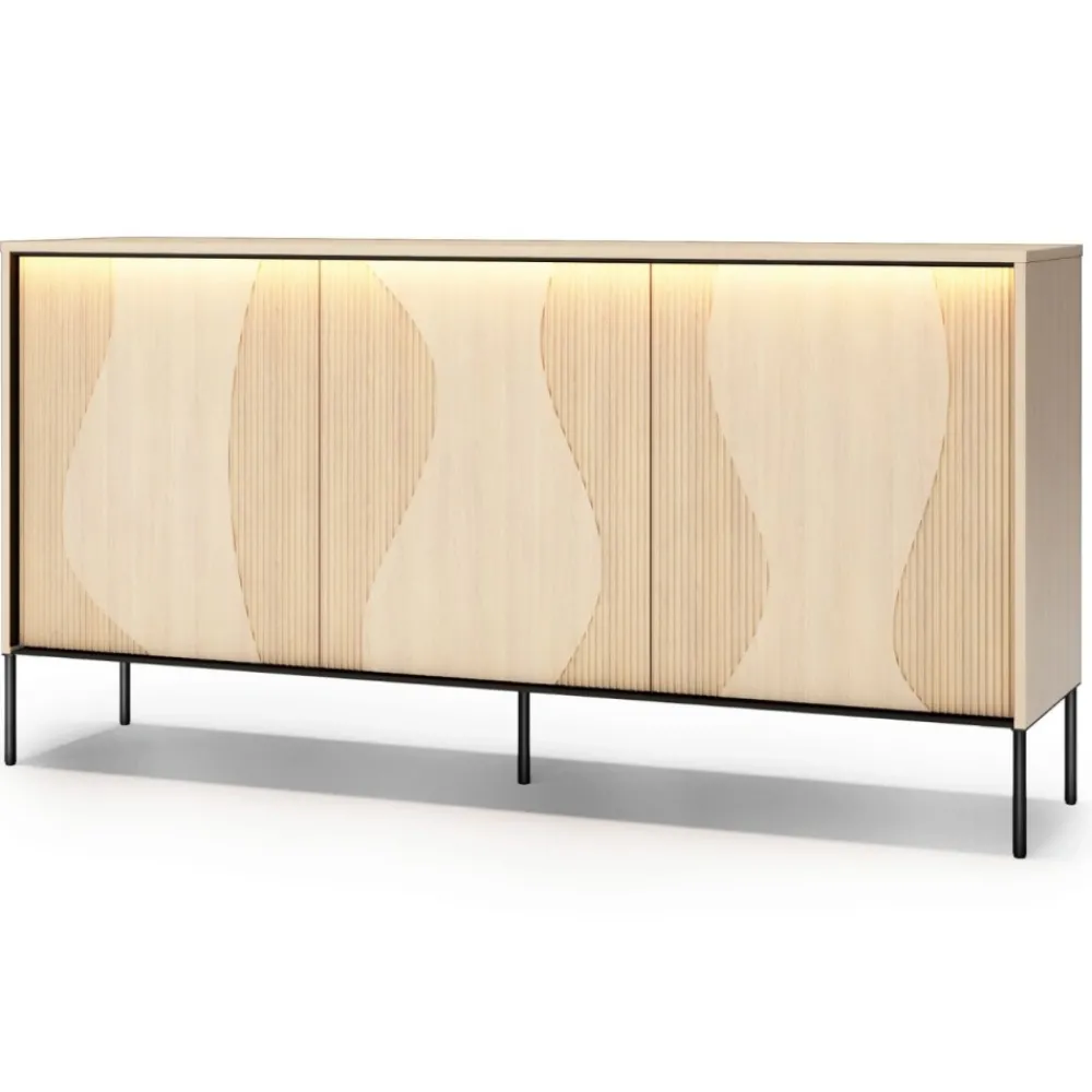 Lenart Komody Do Przedpokoju|Komody Do Jadalni*Komoda z oświetleniem LED Flow FW-03 dąb vincenza bielona/czarny