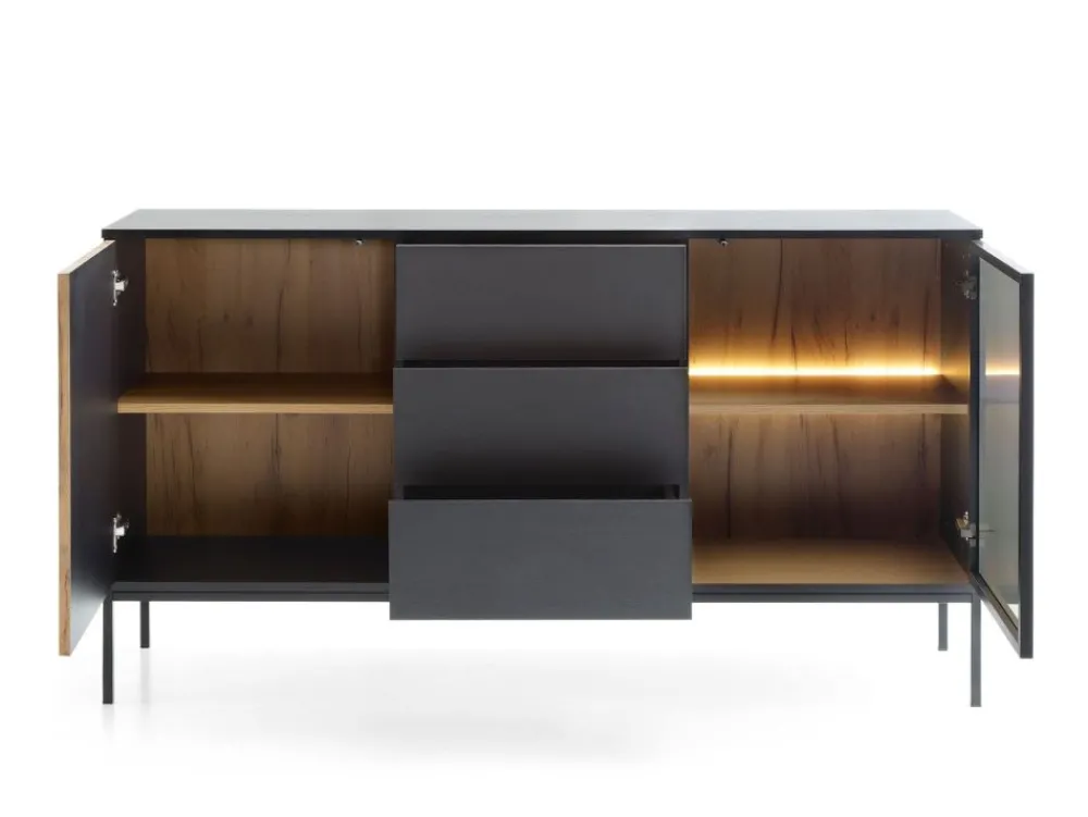 Piaski Komody Do Jadalni|Komody Do Salonu*Komoda z szufladami oświetleniem Sento czarny / dąb wotan
