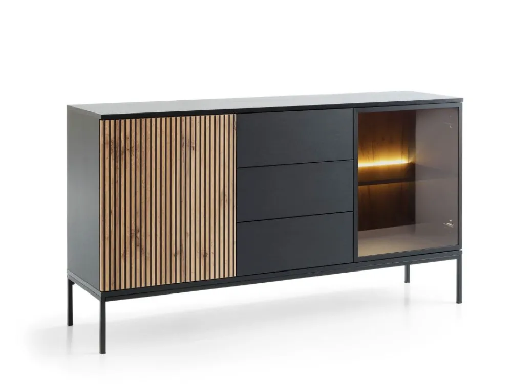 Piaski Komody Do Jadalni|Komody Do Salonu*Komoda z szufladami oświetleniem Sento czarny / dąb wotan