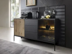Piaski Komody Do Jadalni|Komody Do Salonu*Komoda z szufladami oświetleniem Sento czarny / dąb wotan