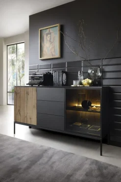 Piaski Komody Do Jadalni|Komody Do Salonu*Komoda z szufladami oświetleniem Sento czarny / dąb wotan