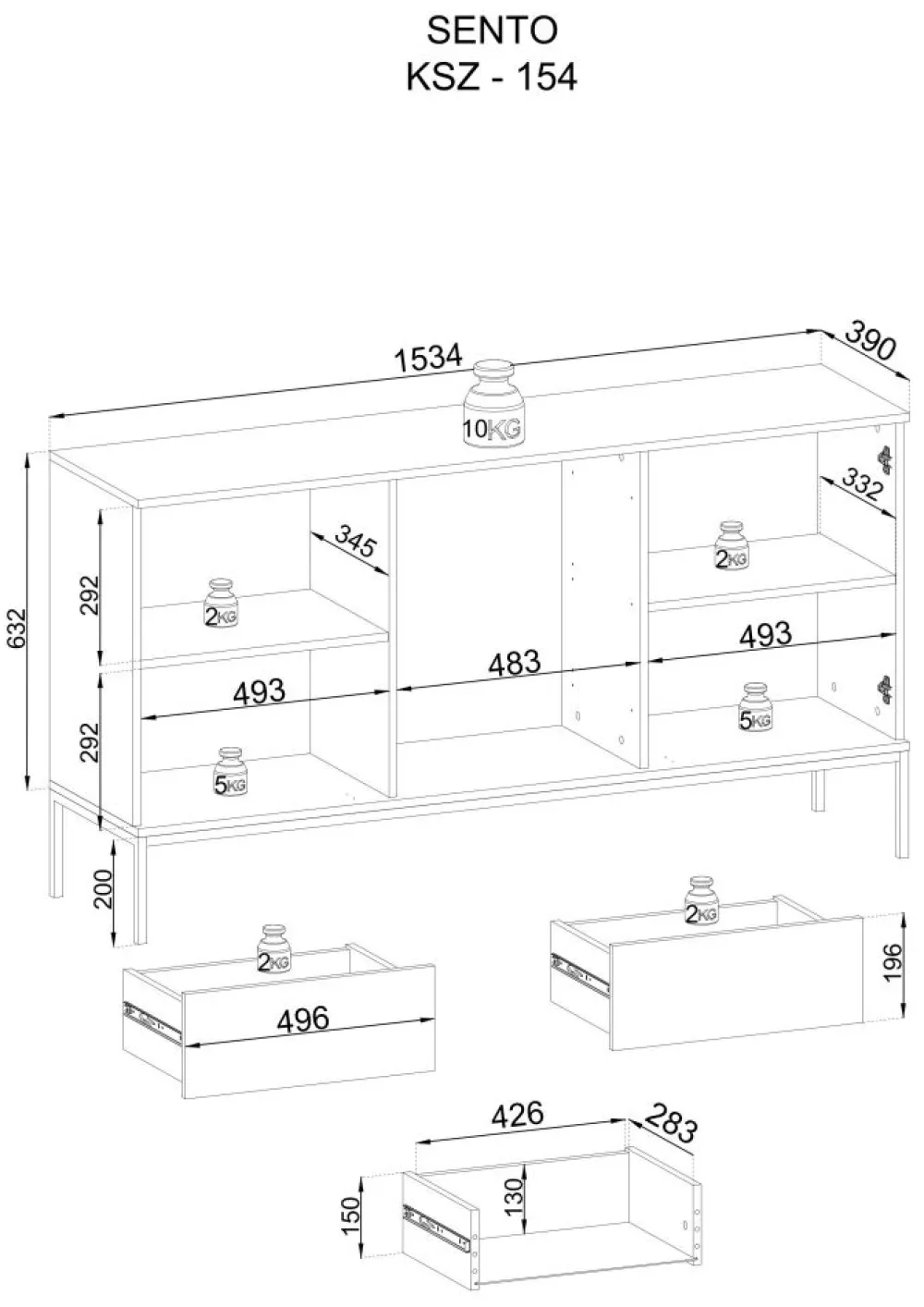 Piaski Komody Do Jadalni|Komody Do Salonu*Komoda z szufladami oświetleniem Sento czarny / dąb wotan