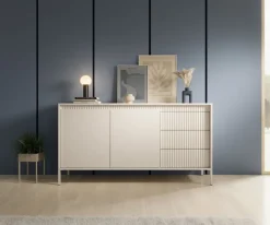 Laski Meble Komody Do Przedpokoju|Komody Do Sypialni*Komoda z szufladami ryflowana szeroka Senso 2d3s beżowa