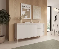 Laski Meble Komody Do Przedpokoju|Komody Do Sypialni*Komoda z szufladami ryflowana szeroka Senso 2d3s beżowa