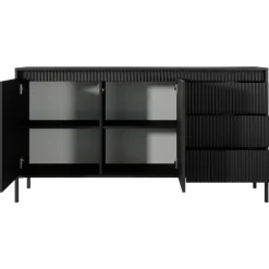 Laski Meble Komody Do Przedpokoju|Komody Do Sypialni*Komoda z szufladami ryflowana szeroka Senso 2d3s czarna