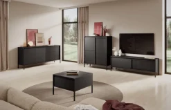 Laski Meble Komody Do Przedpokoju|Komody Do Sypialni*Komoda z szufladami ryflowana szeroka Senso 2d3s czarna