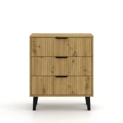 Mebelbos Komody Do Biura|Komody Do Przedpokoju*Komoda z trzema szufladami 3S, ryflowane fronty dąb artisan BORG DUO