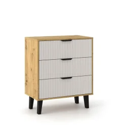 Mebelbos Komody Do Biura|Komody Do Przedpokoju*Komoda z trzema szufladami 3S, dąb artisan i kaszmirowe fronty BORG DUO