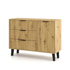 Mebelbos Komody Do Biura|Komody Do Przedpokoju*Komoda z trzema szufladami i szafką 1D3S, ryflowane fronty dąb artisan BORG DUO