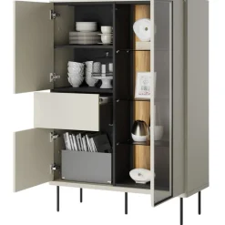 Lenart Komody Do Jadalni|Witryny Do Jadalni*Komoda z witryną i szufladą Epiro EP-02 kaszmirowa + dąb ciemny