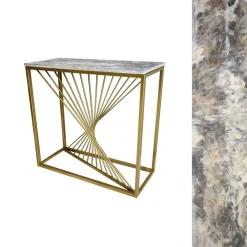 ArteHome Toaletki I Konsole*Konsola Gold Fala 90/25/82cm z blatem z żywicy epoksydowej industrialna metalowa