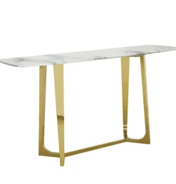 ArteHome Toaletki I Konsole*Konsola Roseta 150/45/80cm z białym marmurowym blatem i złotymi chromowanymi nóżkami