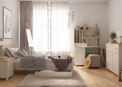 Dzieci Lenart Łóżka Młodzieżowe|Łóżka Do Pokoju Dziecięcego*łóżko z materacem 90cm Story SO-16 beż piaskowy/dąb vincenza bielona