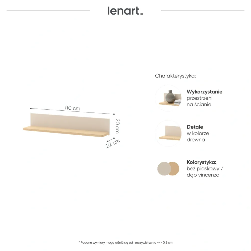 Dzieci Lenart Półki Do Przedpokoju|Półki Do Pokoju Młodzieżowego*półka Story SO-14 beż piaskowy/dąb vincenza bielona
