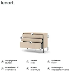 Lenart Komody Do Biura|Komody Do Przedpokoju*Mała komoda z oświetleniem do sypialni TREND TS-05 Beż piaskowy + czarny