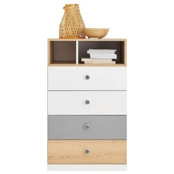 Dzieci Meblar Komody Młodzieżowe|Biurka Do Pokoju Młodzieżowego*Mała komoda z szufladami do pokoju PIXEL PX10 biały,szary,dąb biszkoptowy