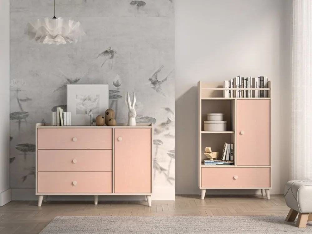 ML Meble Komody*Mevel 05 Piasek pustyni/Millennial pink - komoda 1D3S