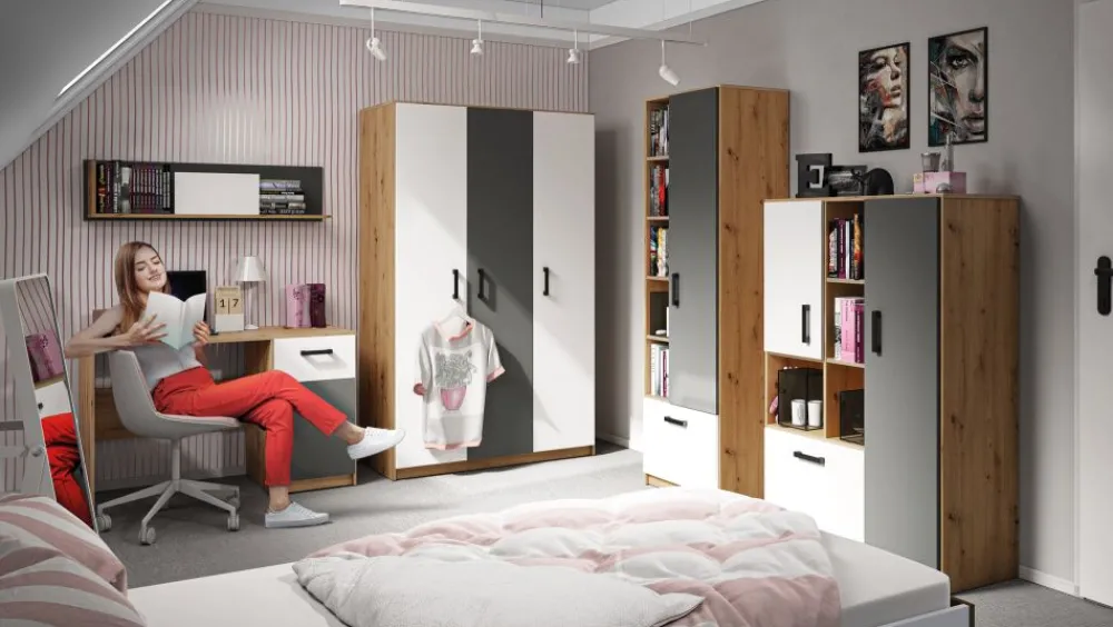 Dzieci ML Meble Biurka Do Pokoju Młodzieżowego|Krzesła Do Biurka Do Pokoju Dziecięcego*Młodzieżowe biurko z szuflada i szafką FINI 08