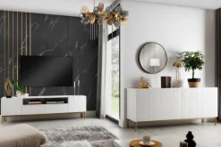 Bogart Komody*NICOLE KOMODA 200 4D - biały mat / złoty stelaż