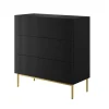 Bogart Komody*NICOLE KOMODA 100 3SZ - czarny mat / złoty stelaż