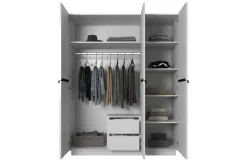 Bogart Szafy*NICOLE SZAFA 150 3D2SZ - biały mat / czarne uchwyty / cokół