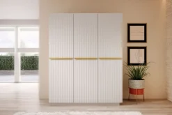 Bogart Szafy*NICOLE SZAFA 150 3D2SZ - biały mat / złote uchwyty / cokół