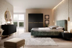 Bogart Szafy*NICOLE SZAFA 150 3D2SZ - czarny mat / złote uchwyty / cokół