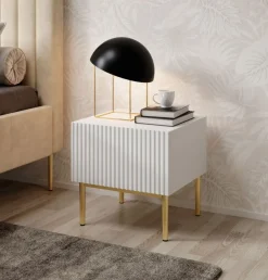 Bogart Szafki Nocne*NICOLE SZAFKA NOCNA 46 1SZ (2 szt.) - biały mat / złoty stelaż