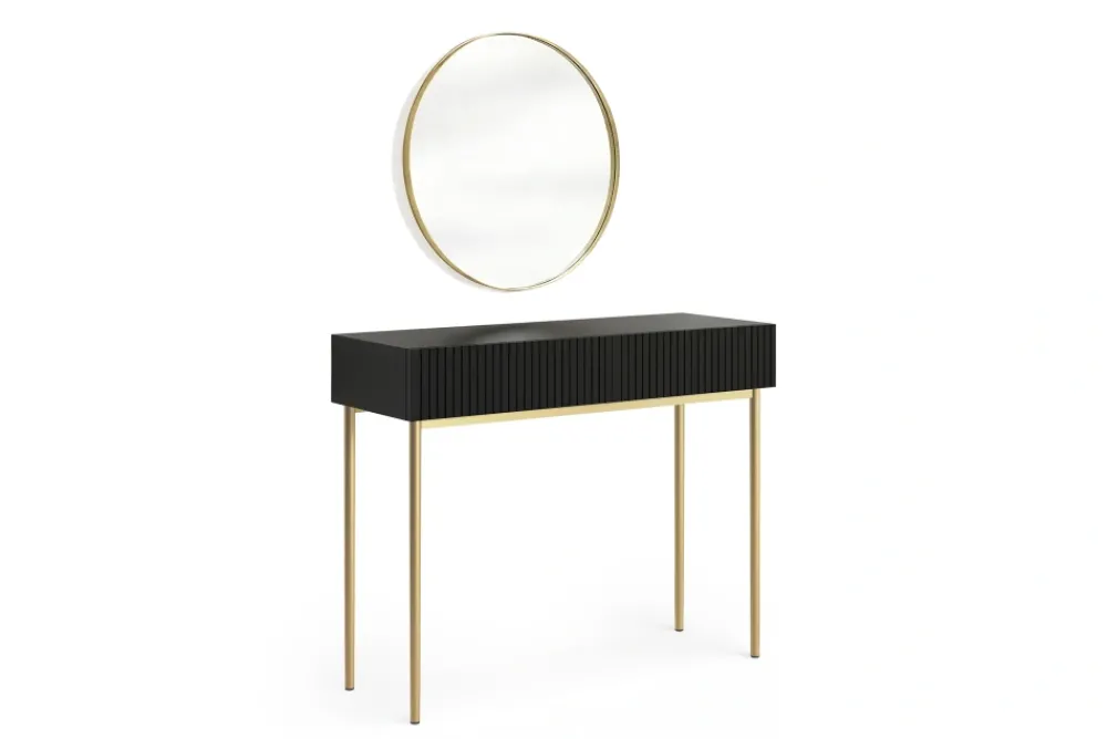Bogart Toaletki Do Sypialni|Toaletki I Konsole*NICOLE TOALETKA 100 2SZ - czarny mat / złoty stelaż + NICOLE LUSTRO 60 - złoty