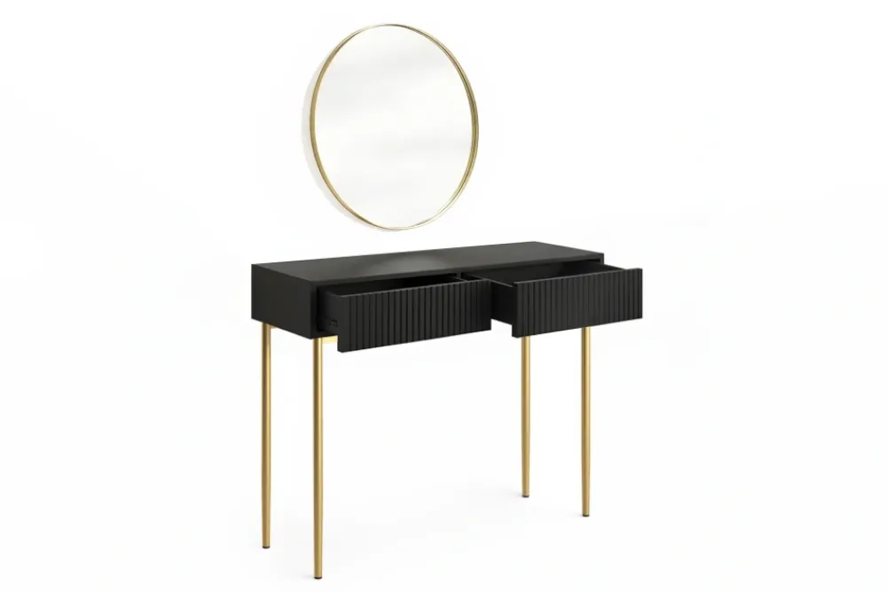 Bogart Toaletki Do Sypialni|Toaletki I Konsole*NICOLE TOALETKA 100 2SZ - czarny mat / złoty stelaż + NICOLE LUSTRO 60 - złoty