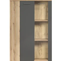 Mebelbos Witryny Do Jadalni|Witryny Do Salonu*Niska witryna stojąca 132 cm Esteban – nowoczesna witryna ze szkłem hartowanym grafit/dąb evok