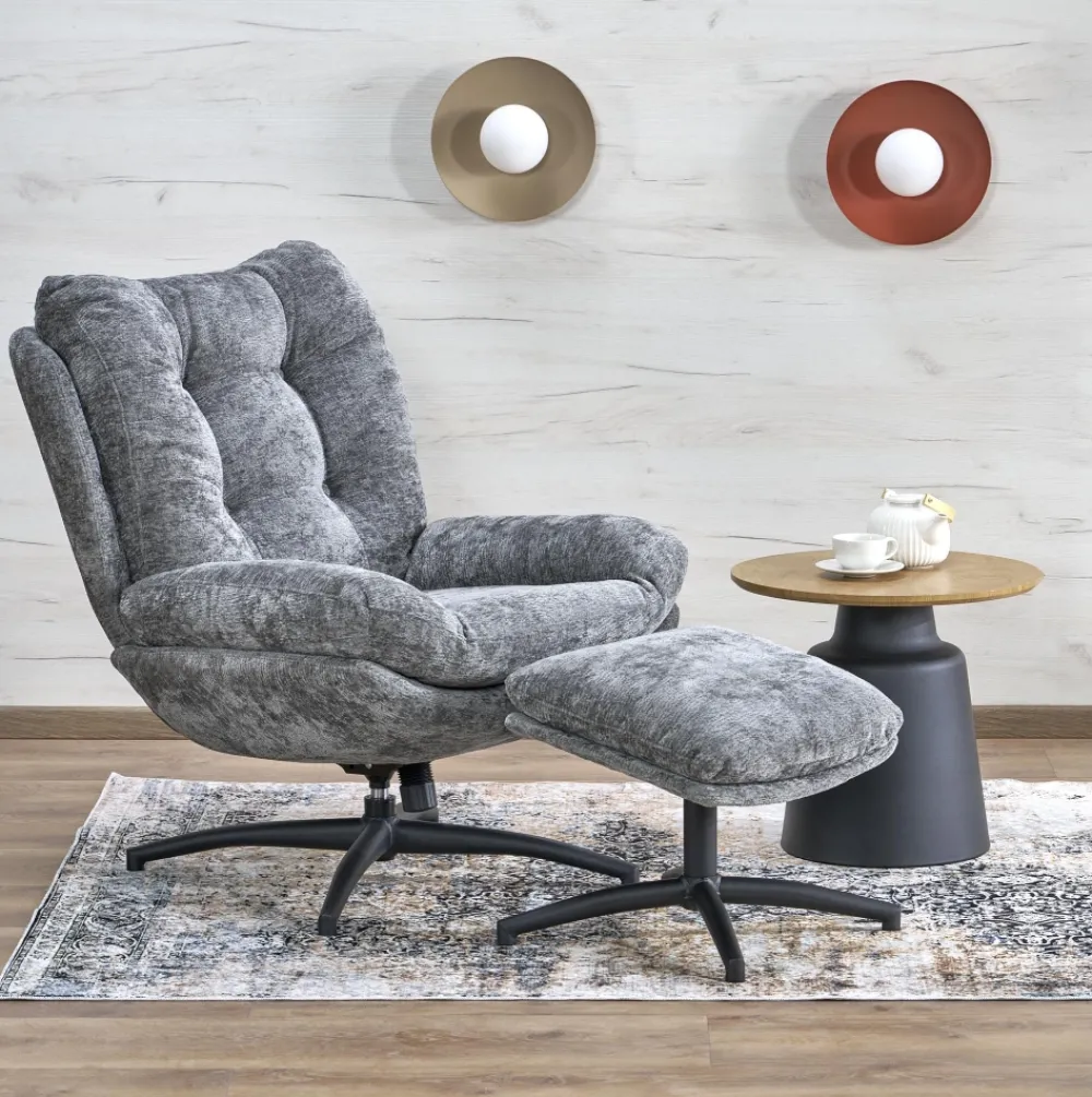 Halmar Fotele*PESTO fotel z podnóżkiem / funkcja kołyski, popielaty1 sztuka