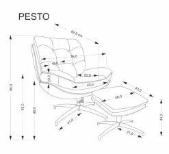 Halmar Fotele*PESTO fotel z podnóżkiem / funkcja kołyski, popielaty1 sztuka