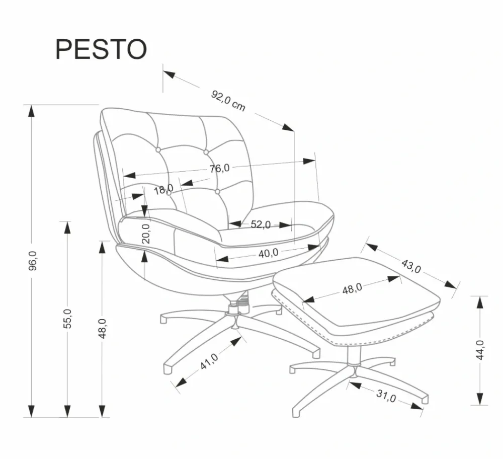 Halmar Fotele*PESTO fotel z podnóżkiem / funkcja kołyski, popielaty1 sztuka