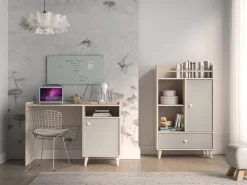 ML Meble Biurka*Piaskowe biurko Mevel 07 z szarym frontem