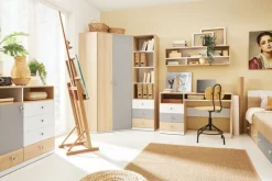 Dzieci Meblar Półki Do Pokoju Młodzieżowego|Półki Do Pokoju Dziecięcego*Półka wisząca do pokoju 120 cm PIXEL PX12 biały,szary,dąb biszkoptowy