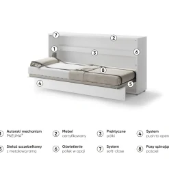 Lenart Tapczany|Półkotapczany Poziome*PÓŁKOTAPCZAN POZIOMY BIAŁY POŁYSK BC-06 BED CONCEPT