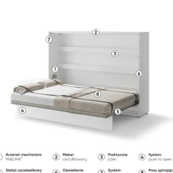 Lenart Tapczany|Półkotapczany Poziome*PÓŁKOTAPCZAN POZIOMY BIAŁY POŁYSK BC-04 BED CONCEPT